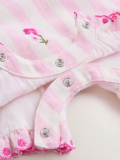 |BabyGirl| Conjunto De Jardineira e Body Listrado Rosa Para Bebê (2 peças, 0 meses a 2 anos)
