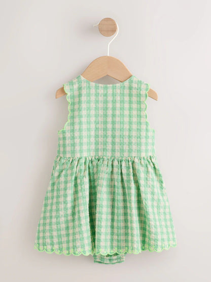 |BabyGirl| Vestido Infantil Verde Xadrez Com Body Integrado (0 meses a 2 anos)
