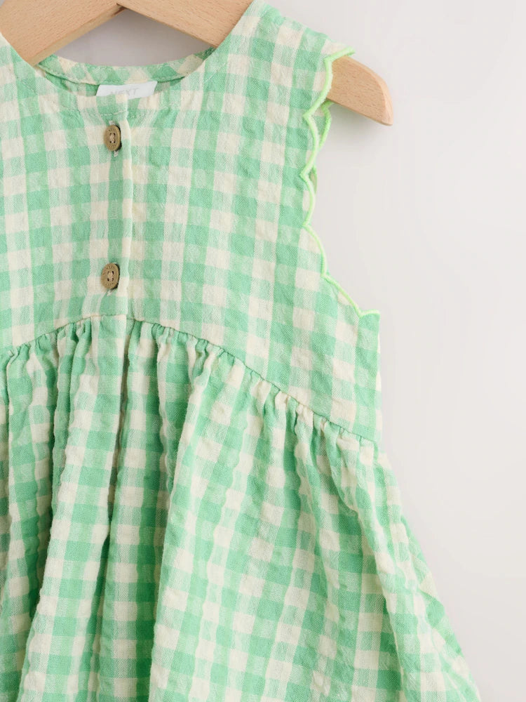|BabyGirl| Vestido Infantil Verde Xadrez Com Body Integrado (0 meses a 2 anos)