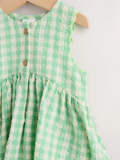 |BabyGirl| Vestido Infantil Verde Xadrez Com Body Integrado (0 meses a 2 anos)