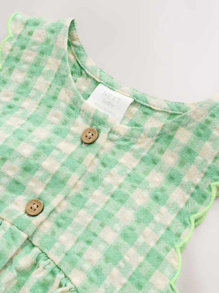 |BabyGirl| Vestido Infantil Verde Xadrez Com Body Integrado (0 meses a 2 anos)