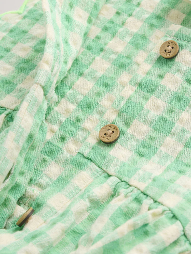|BabyGirl| Vestido Infantil Verde Xadrez Com Body Integrado (0 meses a 2 anos)