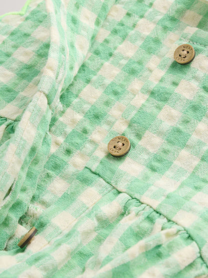 |BabyGirl| Vestido Infantil Verde Xadrez Com Body Integrado (0 meses a 2 anos)