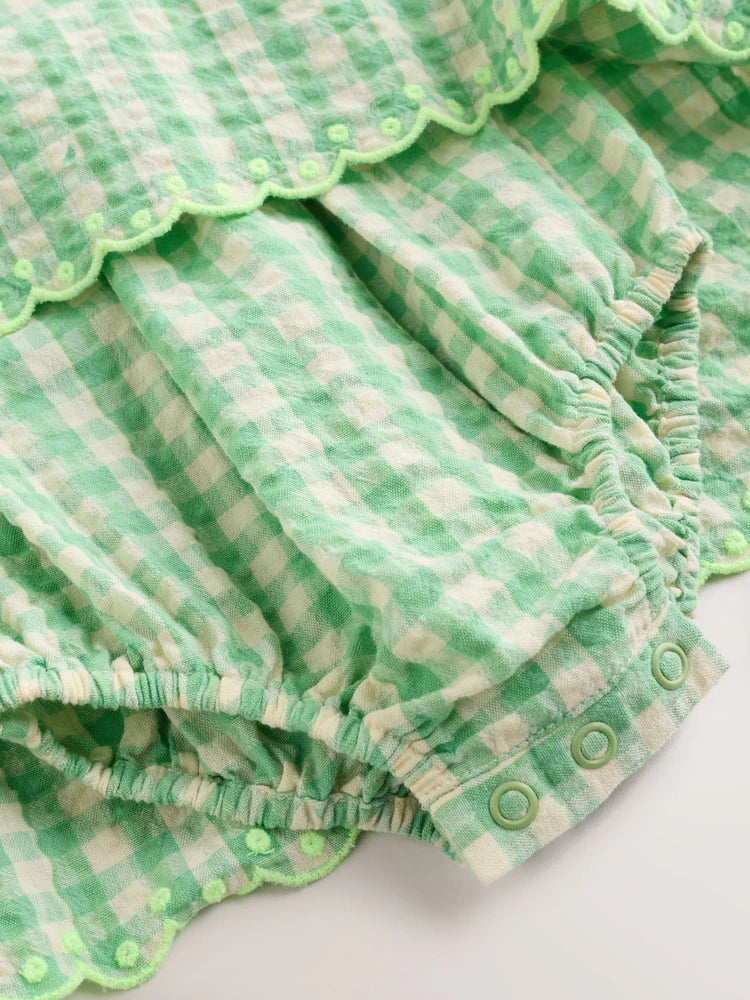 |BabyGirl| Vestido Infantil Verde Xadrez Com Body Integrado (0 meses a 2 anos)