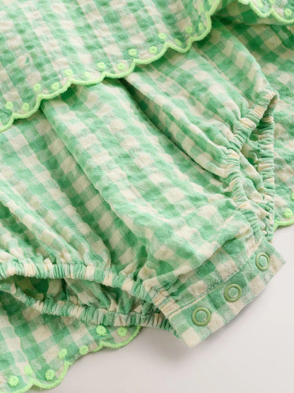 |BabyGirl| Vestido Infantil Verde Xadrez Com Body Integrado (0 meses a 2 anos)
