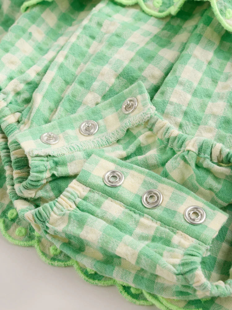 |BabyGirl| Vestido Infantil Verde Xadrez Com Body Integrado (0 meses a 2 anos)