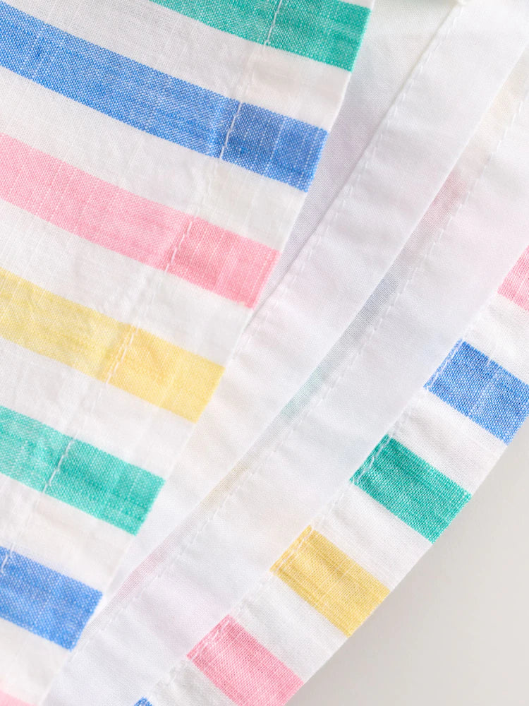 |BabyGirl| Conjunto De 2 Peças Para Bebê: Avental Listrado Multicolorido e Body De Manga Curta (0 meses a 2 anos)