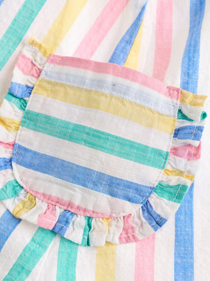 |BabyGirl| Conjunto De 2 Peças Para Bebê: Avental Listrado Multicolorido e Body De Manga Curta (0 meses a 2 anos)