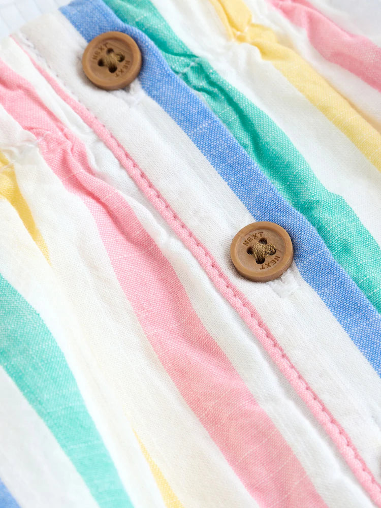 |BabyGirl| Conjunto De 2 Peças Para Bebê: Avental Listrado Multicolorido e Body De Manga Curta (0 meses a 2 anos)