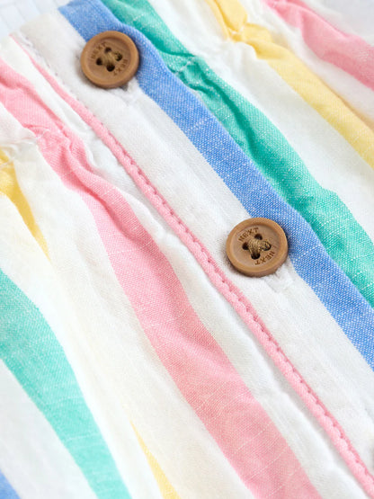 |BabyGirl| Conjunto De 2 Peças Para Bebê: Avental Listrado Multicolorido e Body De Manga Curta (0 meses a 2 anos)