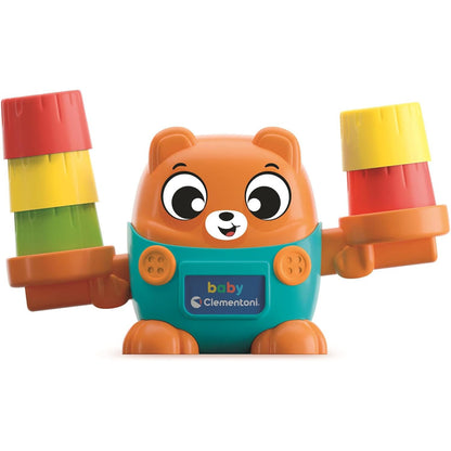 Clementoni Urso de Equilíbrio Montessori Empilhe os blocos em cima da cabeça do urso.