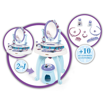 Disney Conjunto de Penteadeira Infantil Frozen 2 em 1 com Banqueta e Mais de 10 Acessórios