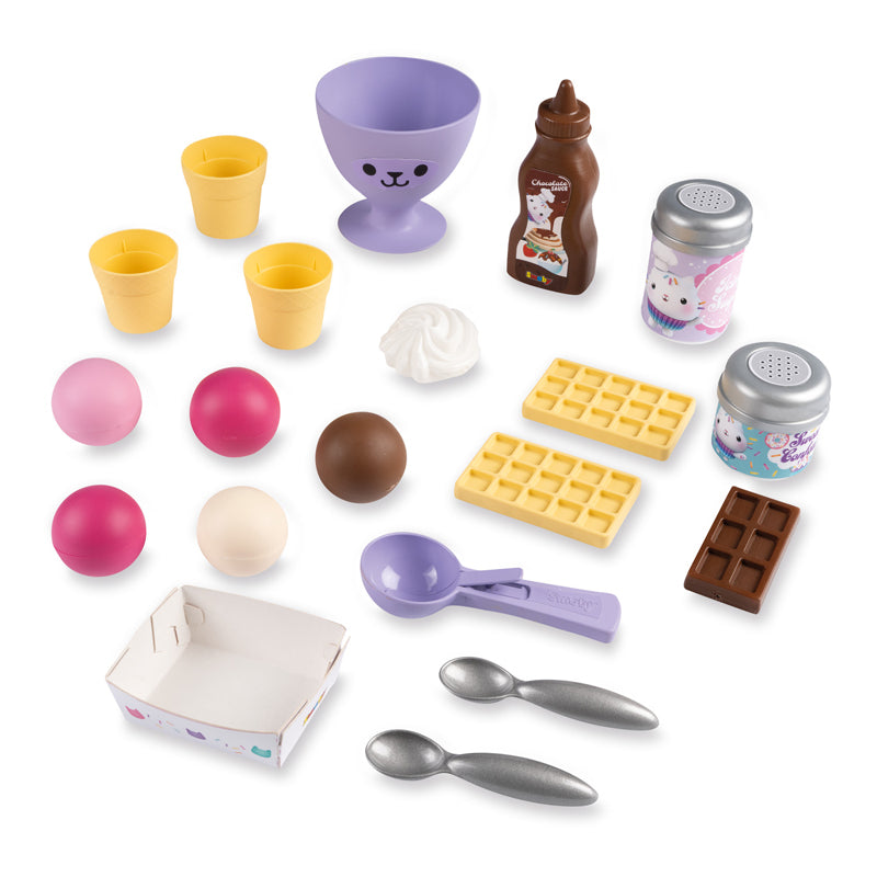 Gabby" Conjunto de Brinquedo de Faz de Conta "Fábrica de Sorvete da com 20 Acessórios e Brinquedo de Máquina de Waffle