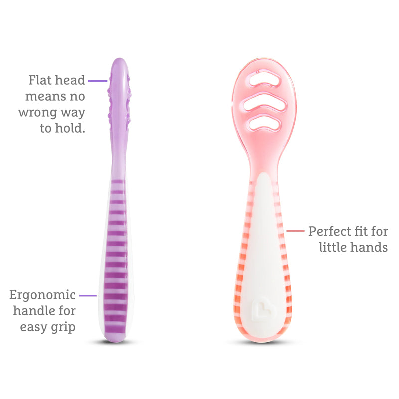 Munchkin Colheres Gentle Dip Multistage First, rosa e roxa, pacote com 3 unidades.