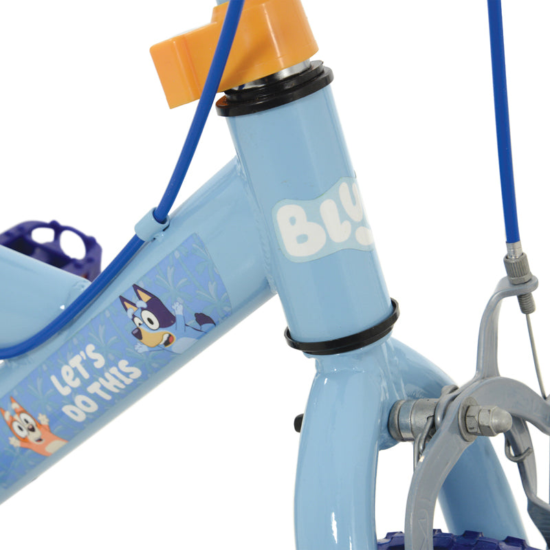Bluey Bicicleta Infantil "Meu Primeiro Passeio" (Aro 12) – Pneus à Prova de Furos, Quadro de Aço, Rodinhas Removíveis e Selim Ajustável