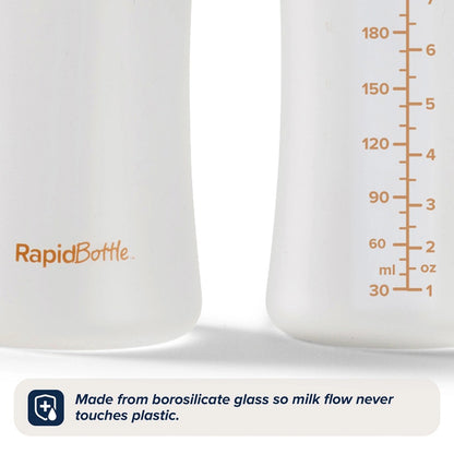 Nuby Mamadeiras de Vidro Revestidas de Silicone RapidBottle Bege 270ml (Kit com 2) | Livres de BPA e com Bicos de Fluxo Lento