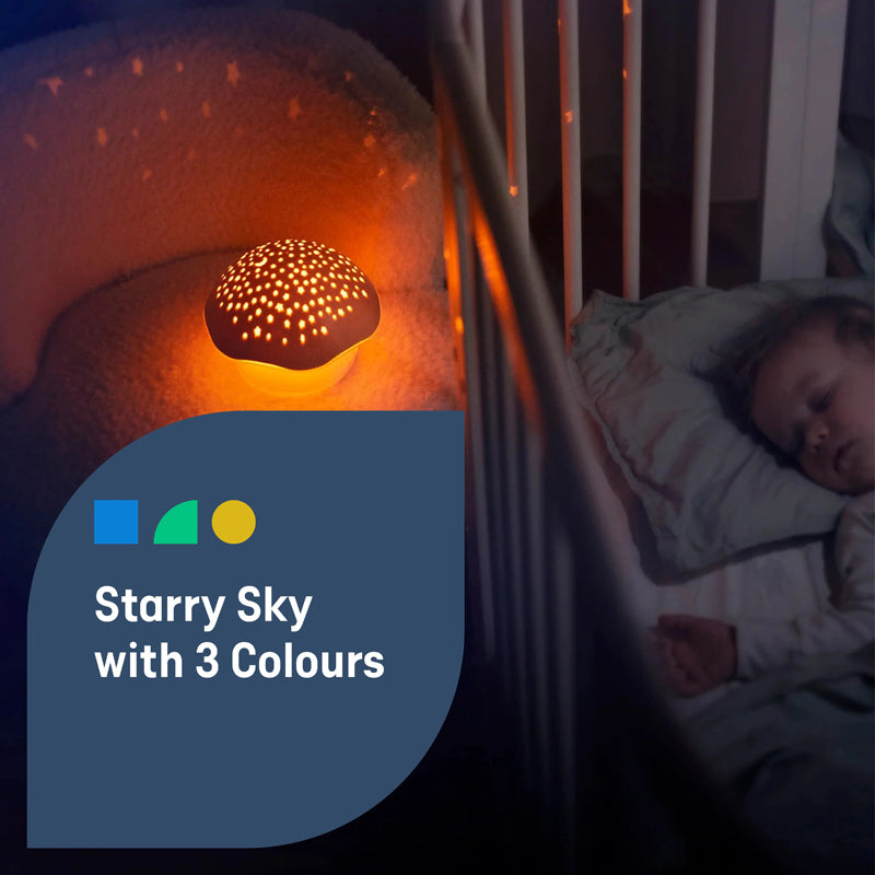 Angelcare Pabobo da - Projetor Musical de Estrelas em Formato de Cogumelo - Uma experiência relaxante em tons de rosa com luz e música.