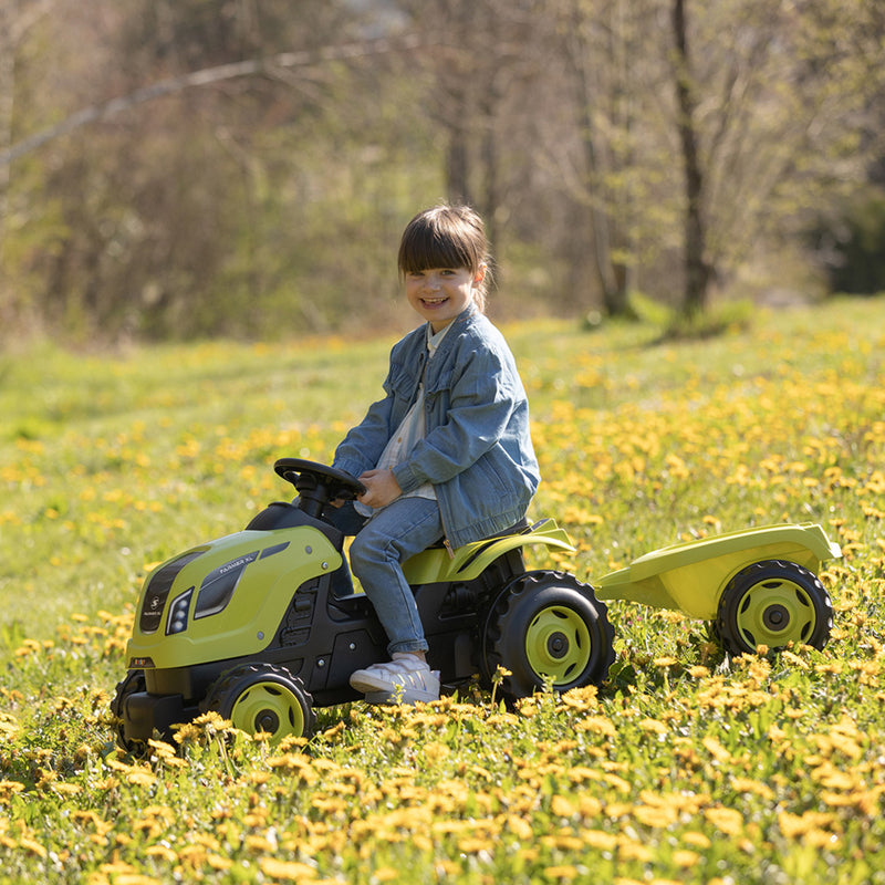 Smoby Farmer Trator a Pedal  XL Verde com Reboque Removível, Assento Ajustável, Buzina e Capô que Abre