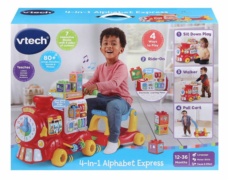 VTech 4-in-1 Alphabet Express | Interactive Ride-On Train, Walker & Pull Cart | Learning Toy