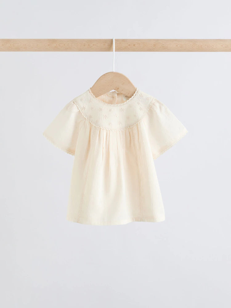|BabyGirl| Conjunto De 2 Peças Para Bebê, Composto Por Blusa e Shorts Em Tecido Branco (0 meses a 2 anos)