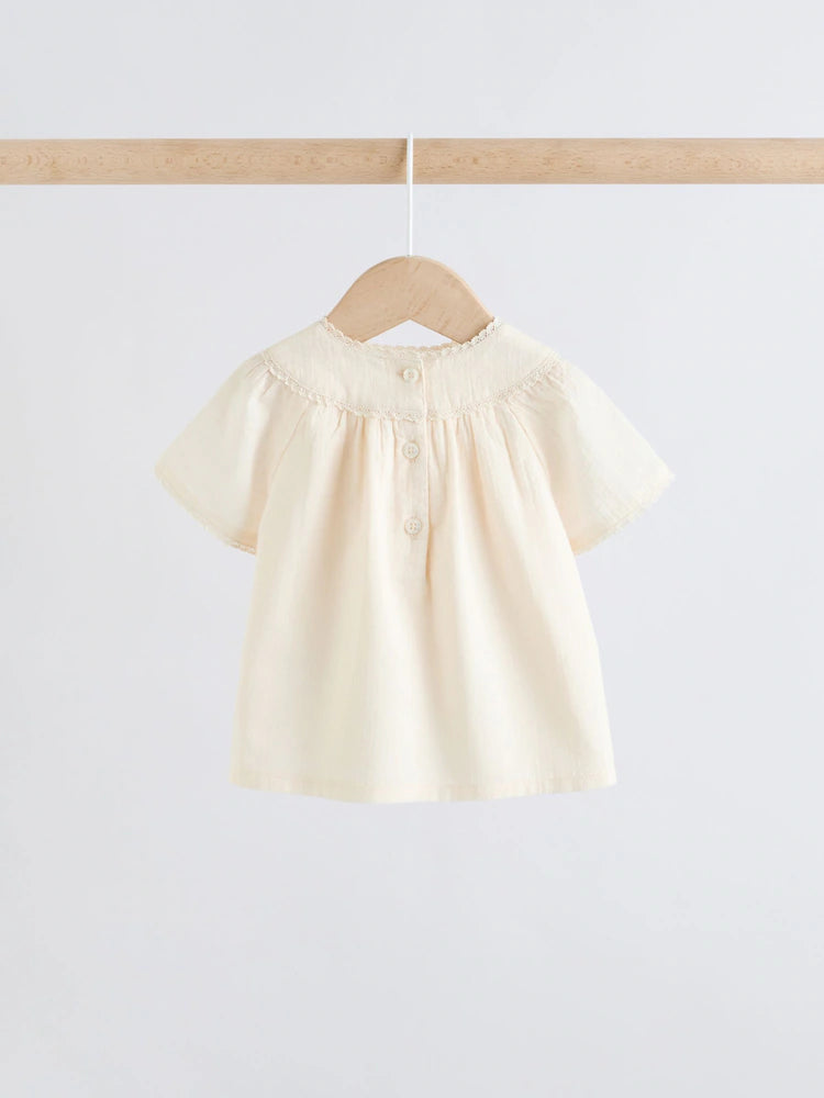 |BabyGirl| Conjunto De 2 Peças Para Bebê, Composto Por Blusa e Shorts Em Tecido Branco (0 meses a 2 anos)