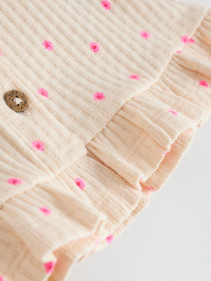 |BabyGirl| Conjunto De 2 Peças Para Bebê Com Blusa Canelada Rosa Com Estampa Floral e Calça pantalona (0 meses a 2 anos)