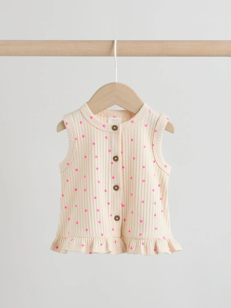 |BabyGirl| Conjunto De 2 Peças Para Bebê Com Blusa Canelada Rosa Com Estampa Floral e Calça pantalona (0 meses a 2 anos)