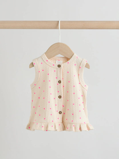 |BabyGirl| Conjunto De 2 Peças Para Bebê Com Blusa Canelada Rosa Com Estampa Floral e Calça pantalona (0 meses a 2 anos)