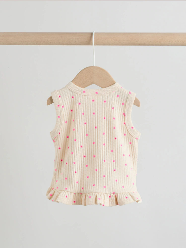|BabyGirl| Conjunto De 2 Peças Para Bebê Com Blusa Canelada Rosa Com Estampa Floral e Calça pantalona (0 meses a 2 anos)