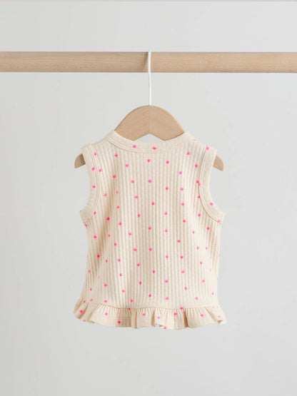 |BabyGirl| Conjunto De 2 Peças Para Bebê Com Blusa Canelada Rosa Com Estampa Floral e Calça pantalona (0 meses a 2 anos)