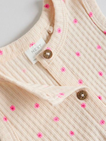 |BabyGirl| Conjunto De 2 Peças Para Bebê Com Blusa Canelada Rosa Com Estampa Floral e Calça pantalona (0 meses a 2 anos)