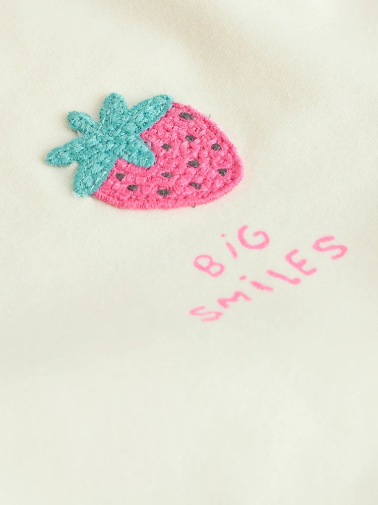 |BabyGirl| Conjunto De 2 Peças Para Bebê, Composto Por Blusa De Manga Curta e Calça Legging na cor branca com estampa de frutas vermelhas (0 meses a 2 anos)