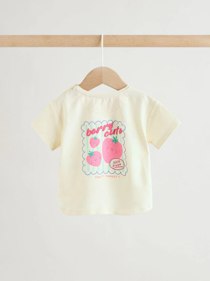 |BabyGirl| Conjunto De 2 Peças Para Bebê, Composto Por Blusa De Manga Curta e Calça Legging na cor branca com estampa de frutas vermelhas (0 meses a 2 anos)