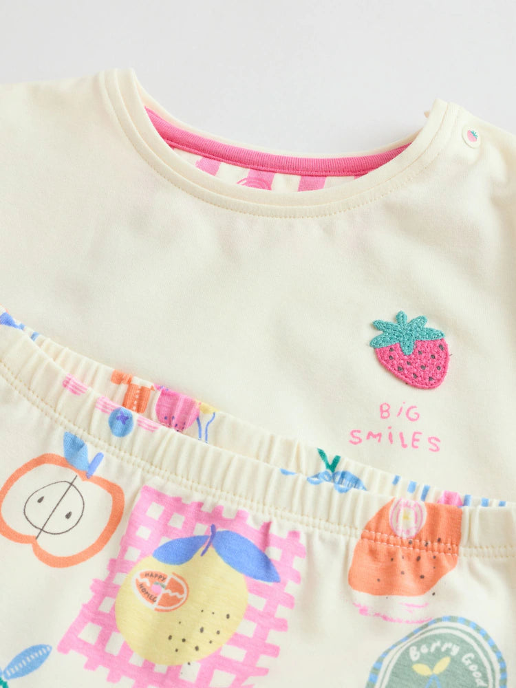 |BabyGirl| Conjunto De 2 Peças Para Bebê, Composto Por Blusa De Manga Curta e Calça Legging na cor branca com estampa de frutas vermelhas (0 meses a 2 anos)