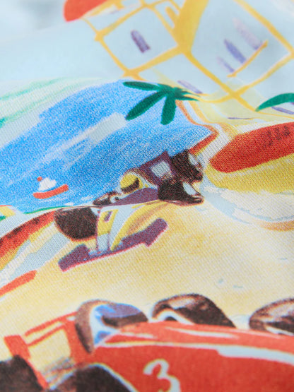 |Boy| Moletom De Gola Redonda Com Estampa De Carro Azul Por Toda a Peça (3 meses a 7 anos)