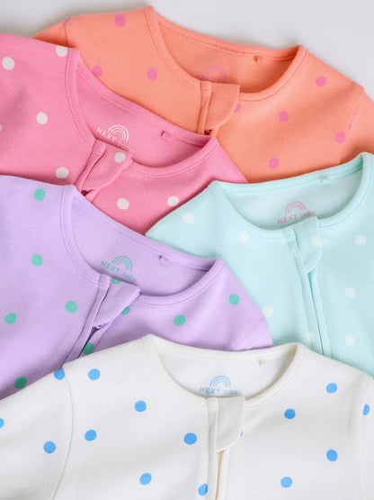 |BabyGirl| Conjunto De 5 Macacões De Dormir Para Bebês Com Zíper Duplo Nas Cores Roxo e Laranja (0-2 anos)