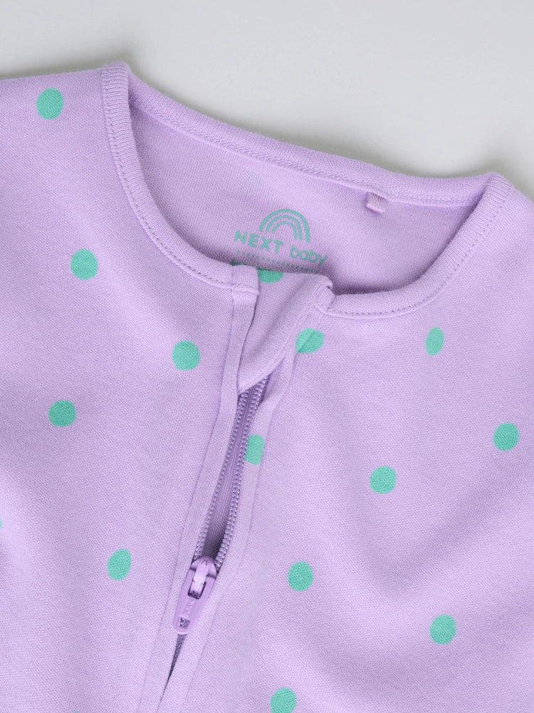 |BabyGirl| Conjunto De 5 Macacões De Dormir Para Bebês Com Zíper Duplo Nas Cores Roxo e Laranja (0-2 anos)