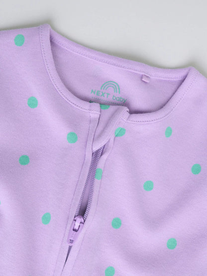 |BabyGirl| Conjunto De 5 Macacões De Dormir Para Bebês Com Zíper Duplo Nas Cores Roxo e Laranja (0-2 anos)
