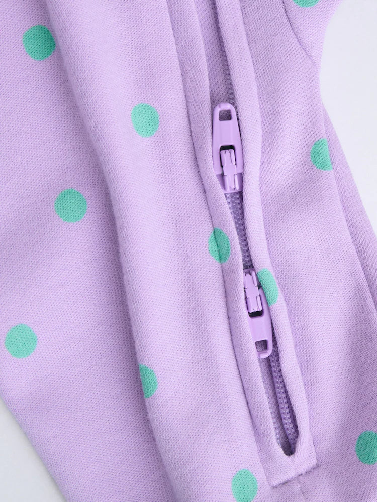 |BabyGirl| Conjunto De 5 Macacões De Dormir Para Bebês Com Zíper Duplo Nas Cores Roxo e Laranja (0-2 anos)