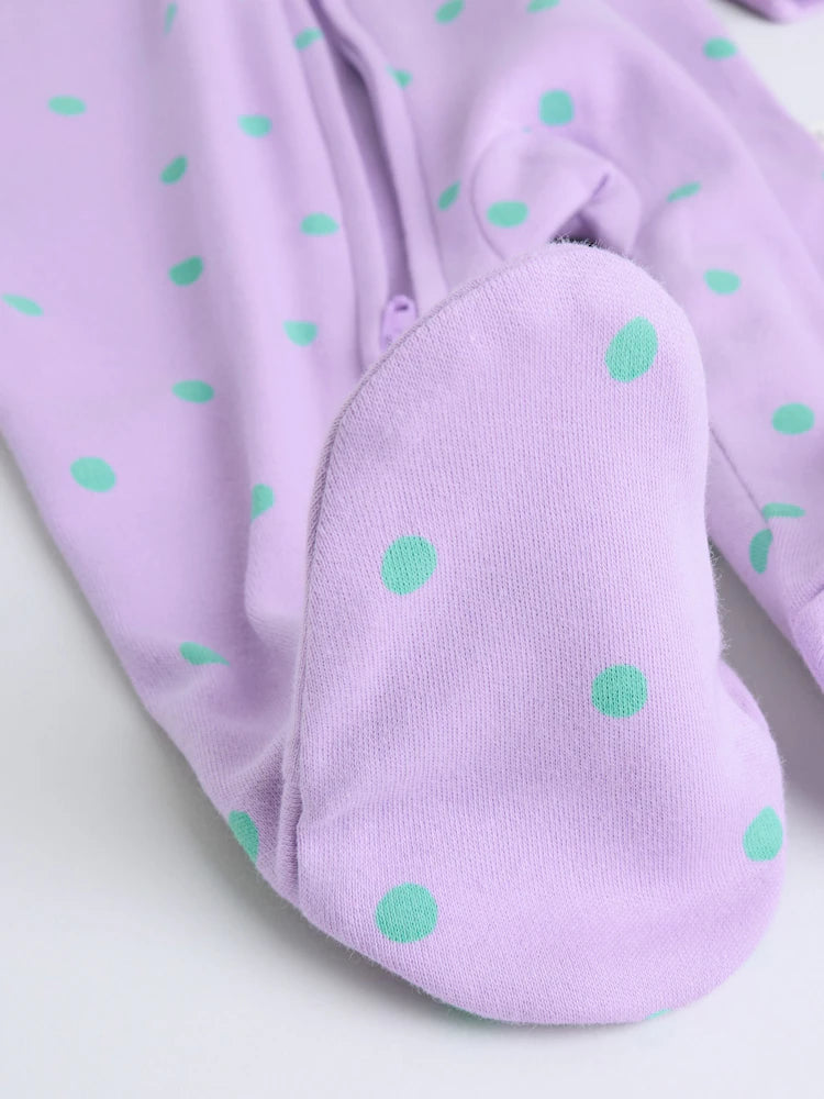|BabyGirl| Conjunto De 5 Macacões De Dormir Para Bebês Com Zíper Duplo Nas Cores Roxo e Laranja (0-2 anos)