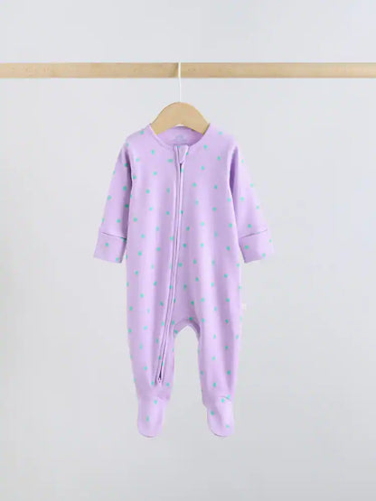 |BabyGirl| Conjunto De 5 Macacões De Dormir Para Bebês Com Zíper Duplo Nas Cores Roxo e Laranja (0-2 anos)
