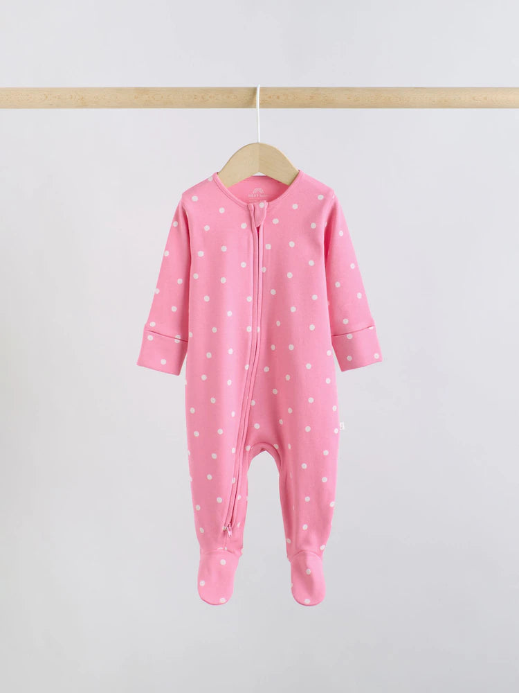 |BabyGirl| Conjunto De 5 Macacões De Dormir Para Bebês Com Zíper Duplo Nas Cores Roxo e Laranja (0-2 anos)