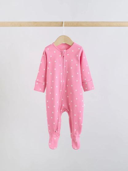 |BabyGirl| Conjunto De 5 Macacões De Dormir Para Bebês Com Zíper Duplo Nas Cores Roxo e Laranja (0-2 anos)
