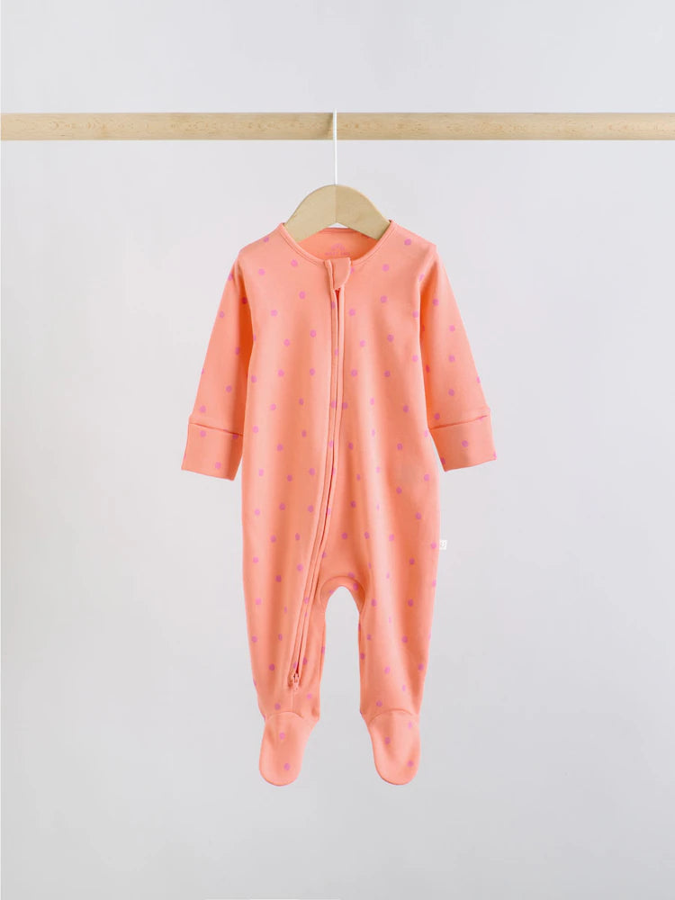 |BabyGirl| Conjunto De 5 Macacões De Dormir Para Bebês Com Zíper Duplo Nas Cores Roxo e Laranja (0-2 anos)