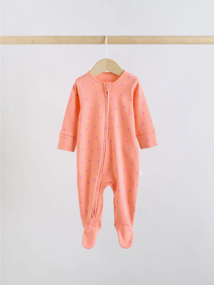 |BabyGirl| Conjunto De 5 Macacões De Dormir Para Bebês Com Zíper Duplo Nas Cores Roxo e Laranja (0-2 anos)