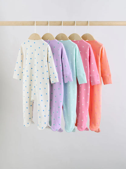 |BabyGirl| Conjunto De 5 Macacões De Dormir Para Bebês Com Zíper Duplo Nas Cores Roxo e Laranja (0-2 anos)