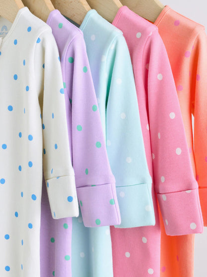 |BabyGirl| Conjunto De 5 Macacões De Dormir Para Bebês Com Zíper Duplo Nas Cores Roxo e Laranja (0-2 anos)