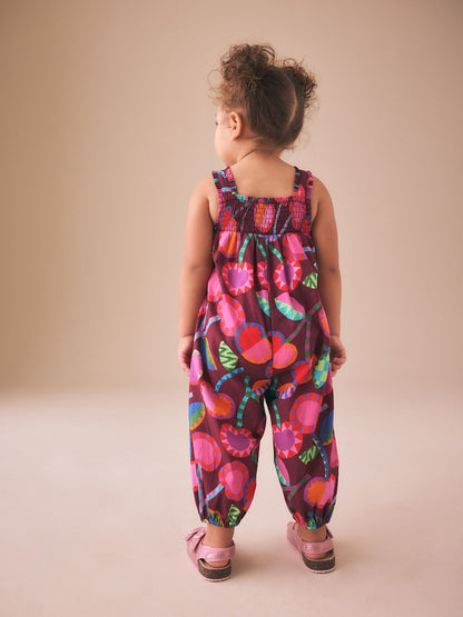 |Girl| Macacão Curto Estampado Em Tons De Roxo e Vermelho (3 meses a 7 anos)