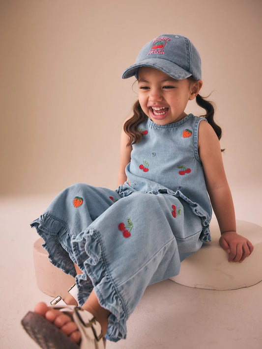 |Girl| Conjunto De Blusa e Calça Jeans Com Bordado De Frutas (3 meses a 7 anos)