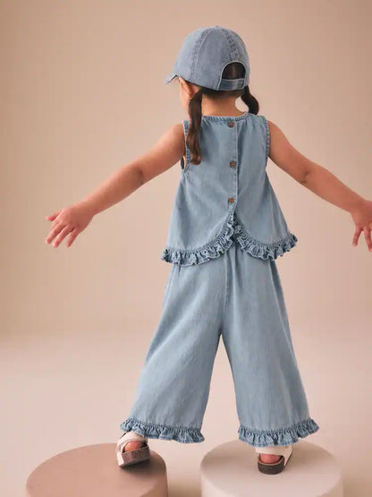 |Girl| Conjunto De Blusa e Calça Jeans Com Bordado De Frutas (3 meses a 7 anos)